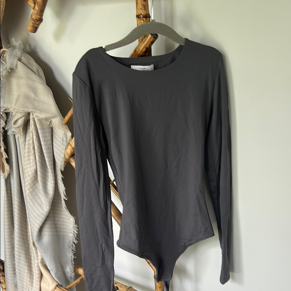 Aritzia Gray Long Sleeve Bodysuit